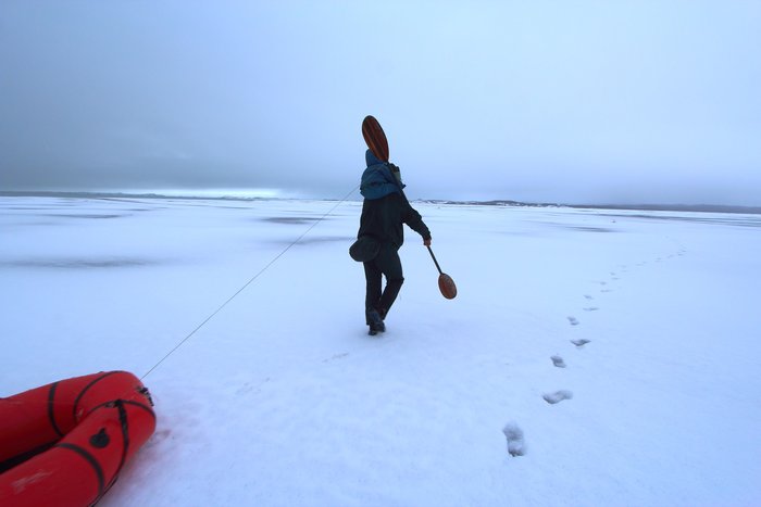 It might seem odd to be walking across a vast plain of snow, towing a raft, with a toddler on your shoulders.  Really it made sense at the time though.