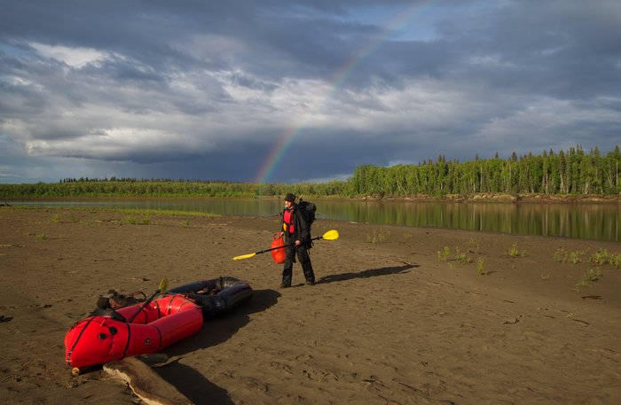 We joined our two packrafts together with a long spruce sapling keel for our three week paddle down the Kuskokwim River.