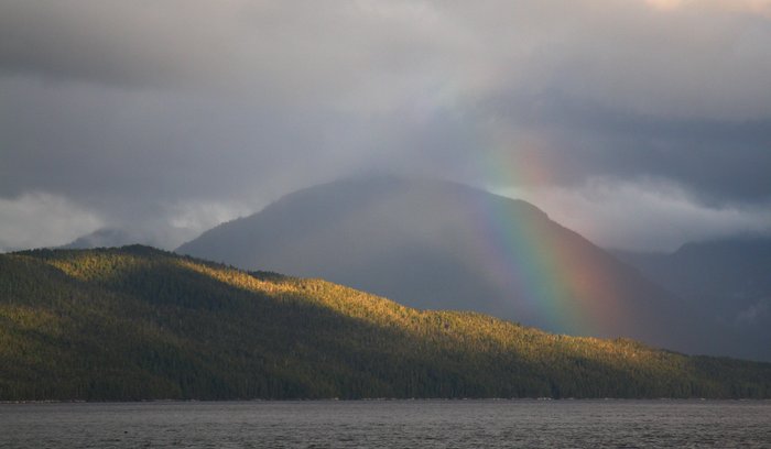 A rainbow above Douglas Channel and the Great Bear Rainforest.