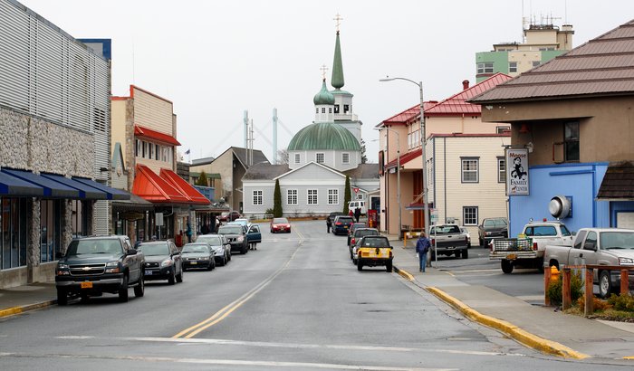 The Russian Orthodox Church stands over downtown Sitka, the capital of the state when it was "Russian America"