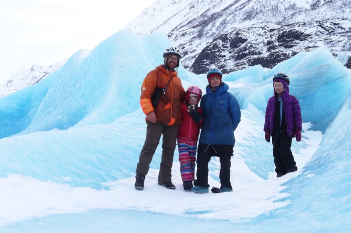 A wintry afternoon of exploring on Grewingk Glacier seemed a good time for a family portrait!