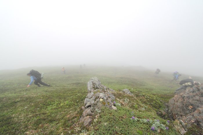 Steep slopes in dense fog provided plenty of navigational entertainment.