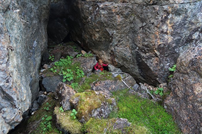 Lituya crawls through boulder field caves near the Tutka trail