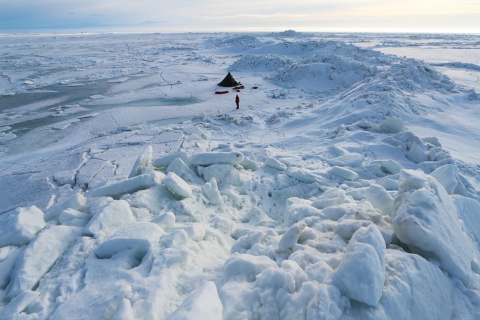 The motion of sea ice leads to tall piles of ice out on the ocean.