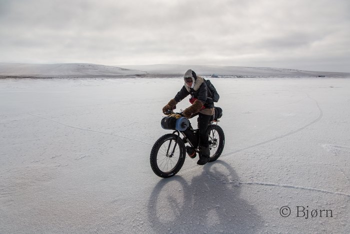Over our 1000+ mile fat-bike trip to the Alaskan arctic we rode on and through many trail conditions - hoar frost over sea ice was the best.