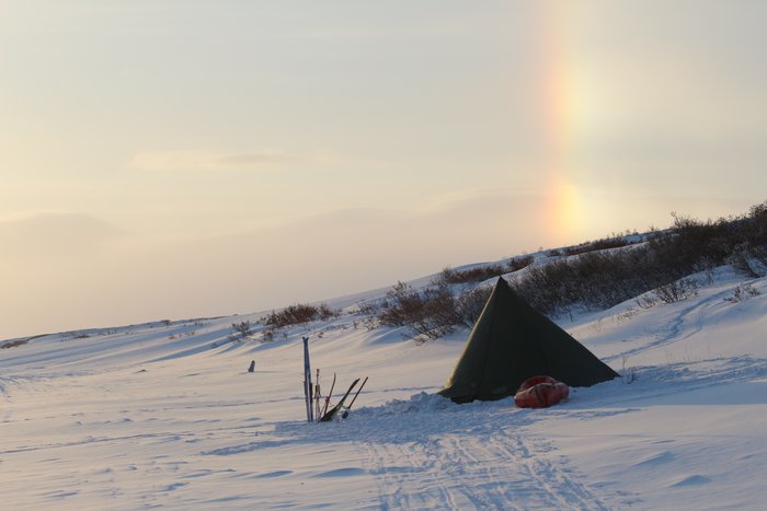 If gold sits at the end of rainbows, what sits at the end of ice-bows?  Perhaps it's our titanium woodstove.