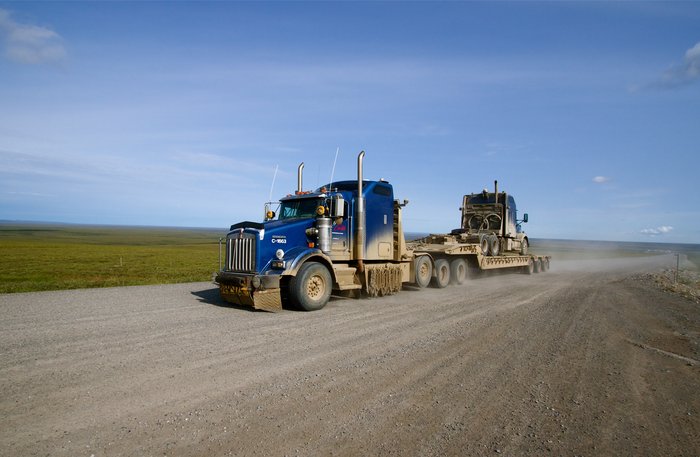 Approximately 160 trucks drive the 414 mile long Dalton Highway every day in the summer months and about 250 a day during the winter.