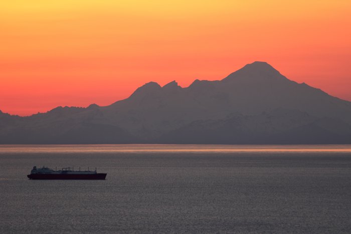 The first appearance of this ship in Cook Inlet (probably the <a href="http://maritime-connector.com/ship/excel-9246621/">Excel, an LNG tanker</a>)