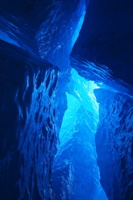 Inside a glacier - the blue view looking up.