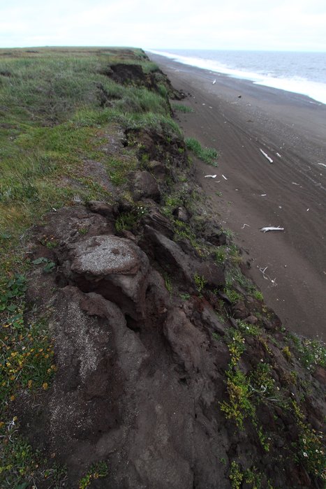 These photos depict signs of permafrost melting and coastal erosion.