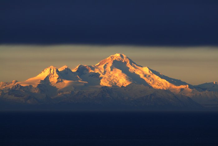 Mount Iliamna in a winter sunrise