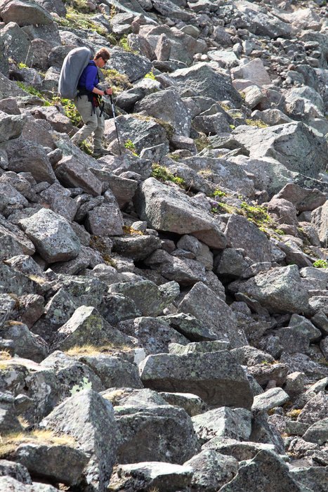 After climbing Jumbo Dome, we clambered down across steep talus boulders.