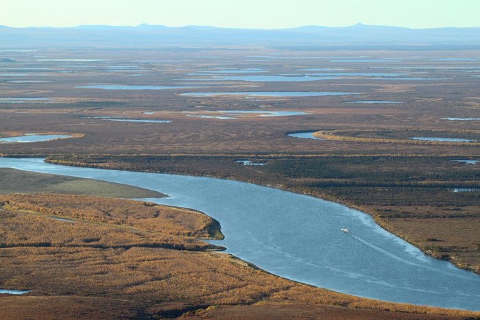 Fall colors on the tundra along an Arctic river.
