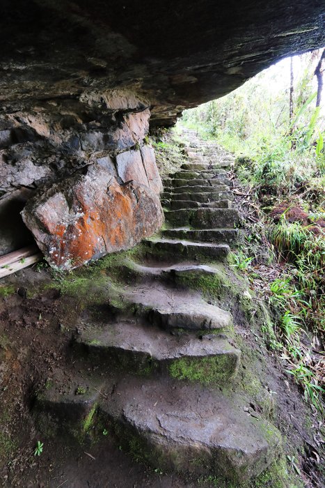 These set stone stairs pass beneath a long overhang, providing a bit of protection from the rains of Machupicchu, but watch your head!