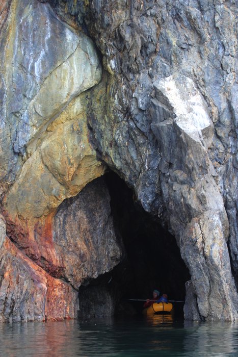 Hig and Katmai explore high-tide caves near Seldovia Point
