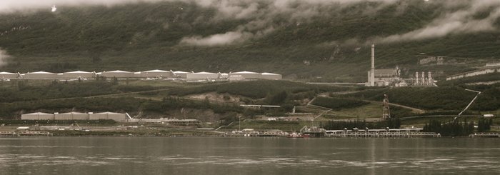 The terminal in Valdez is the end of the line for the pipeline. From here oil is shipped in tankers to be refined in the lower 48. 