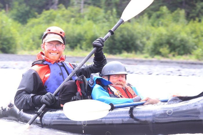 Nick and Ed were part of a large group paddling the lower Wosnesenski River in summer 2017, enjoying the river and discussing the geomorphology.
