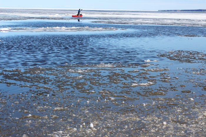 Raft close at hand, Hig tests out the very last of the sea ice on the Chukchi