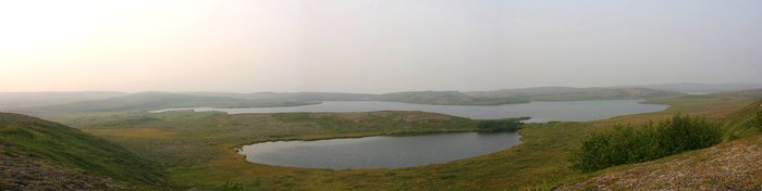 A landscape of tundra and lakes. East of Groundhog Mountain.