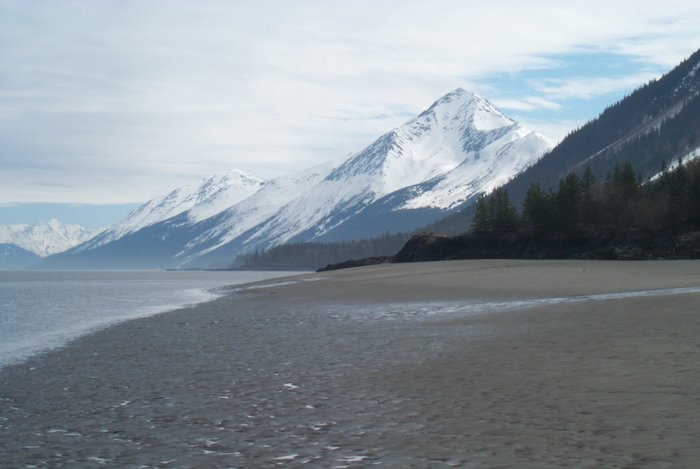 The south side of Turnagain Arm, looking up the bay from between Hope and Sunrise.